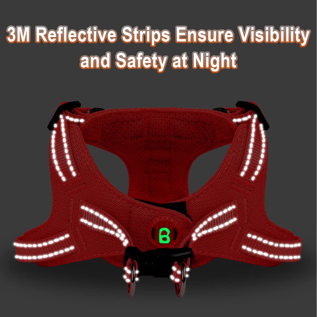 BARKBAY XS Red Step-In Dog Harness with Reflective Trim and Dual D-Rings for Small Dogs and Cats