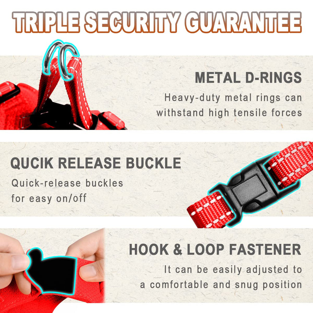 BARKBAY XS Red Step-In Dog Harness with Reflective Trim and Dual D-Rings for Small Dogs and Cats