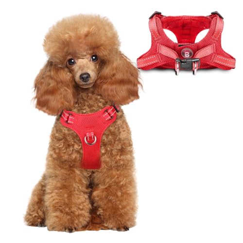 BARKBAY XS Red Step-In Dog Harness with Reflective Trim and Dual D-Rings for Small Dogs and Cats