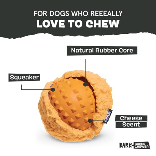 BarkBox Cheeze Brawl Super Chewer Plush Toy – Large, Cheese-Scented Rip & Reveal with Hidden Squeaky Ball