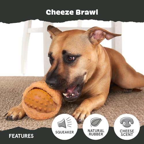 BarkBox Cheeze Brawl Super Chewer Plush Toy – Large, Cheese-Scented Rip & Reveal with Hidden Squeaky Ball