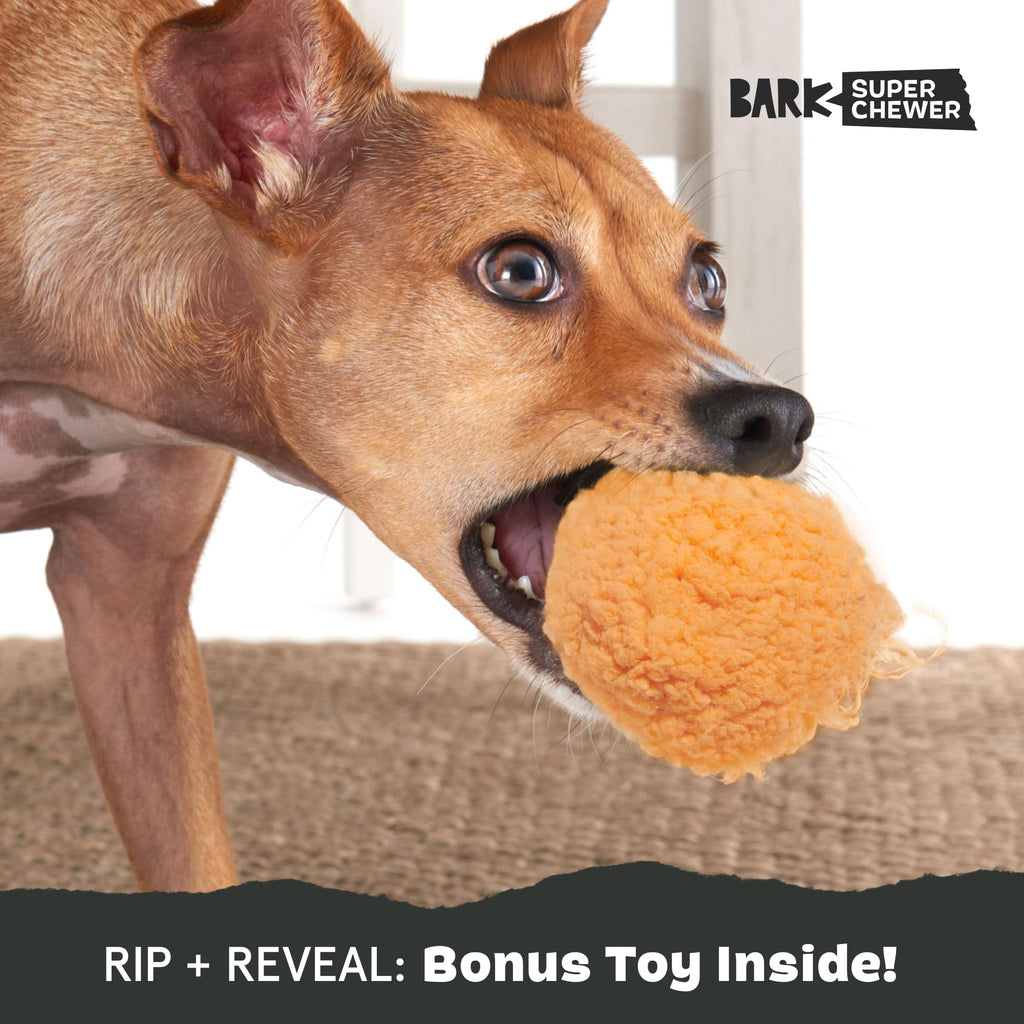 BarkBox Cheeze Brawl Super Chewer Plush Toy – Large, Cheese-Scented Rip & Reveal with Hidden Squeaky Ball