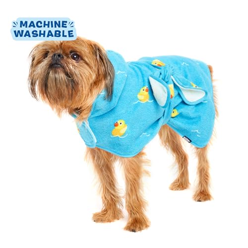 Barkbox Dog Bathrobe - Fast Drying Microfiber with Hook & Loop Closure - Small (Rubber Duck)