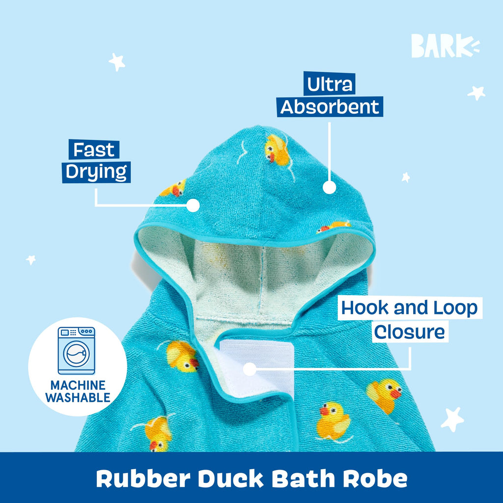 Barkbox Dog Bathrobe - Fast Drying Microfiber with Hook & Loop Closure - Small (Rubber Duck)