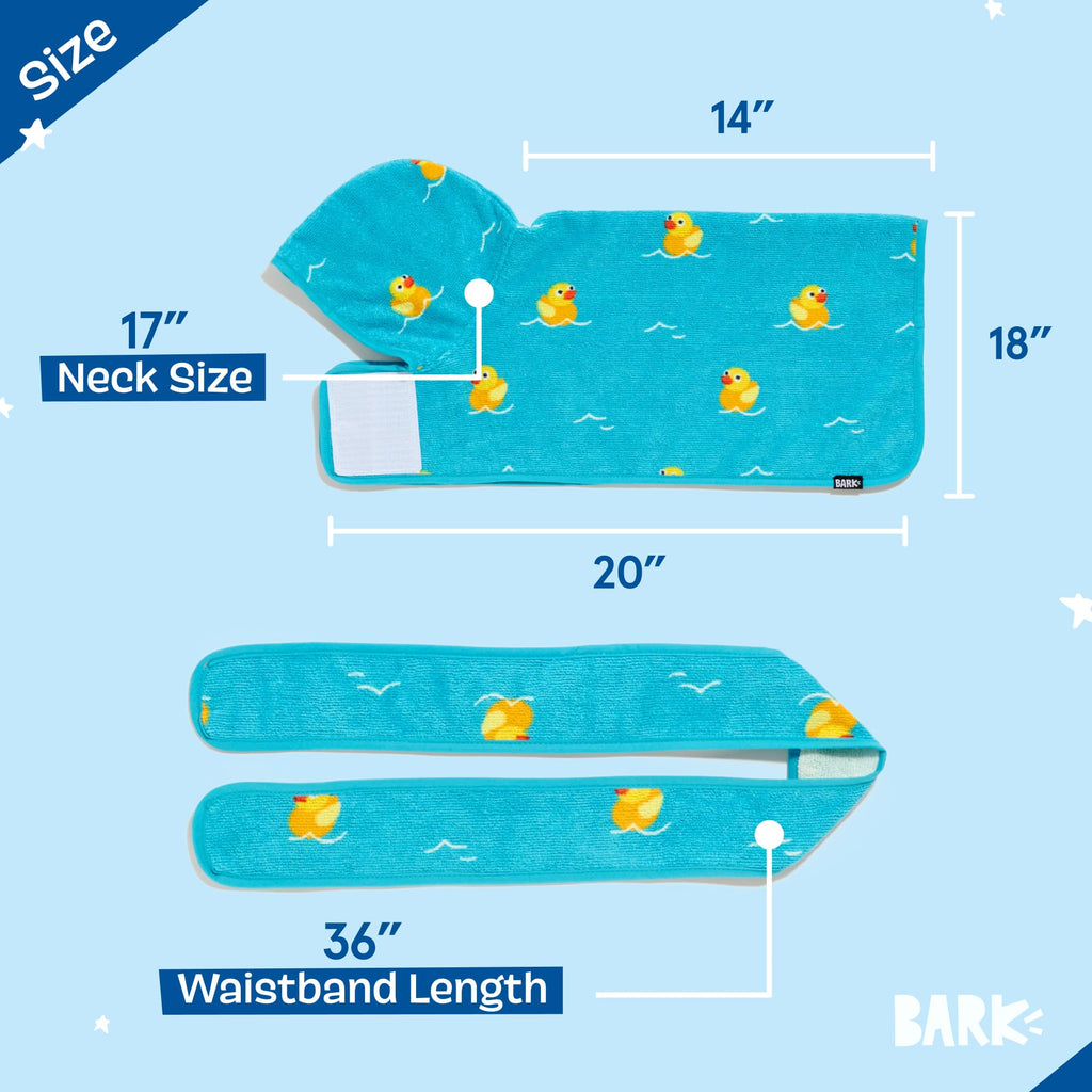 Barkbox Dog Bathrobe - Fast Drying Microfiber with Hook & Loop Closure - Small (Rubber Duck)