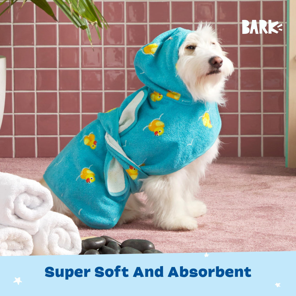 Barkbox Dog Bathrobe - Fast Drying Microfiber with Hook & Loop Closure - Small (Rubber Duck)