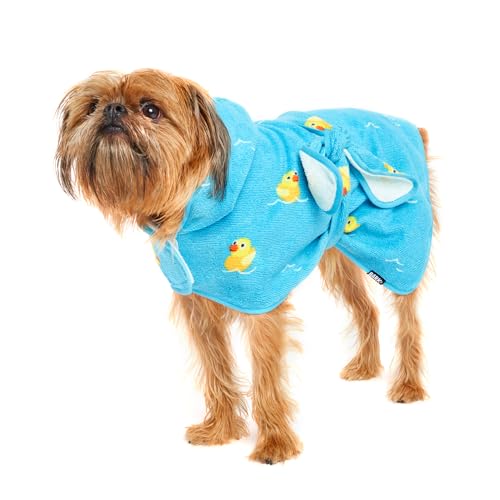 Barkbox Dog Bathrobe - Fast Drying Microfiber with Hook & Loop Closure - Small (Rubber Duck)