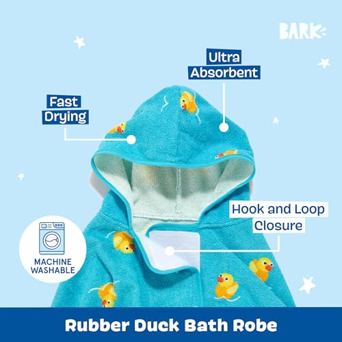 Barkbox Dog Bathrobe - Fast Drying Microfiber with Hook & Loop Closure - Small (Rubber Duck)