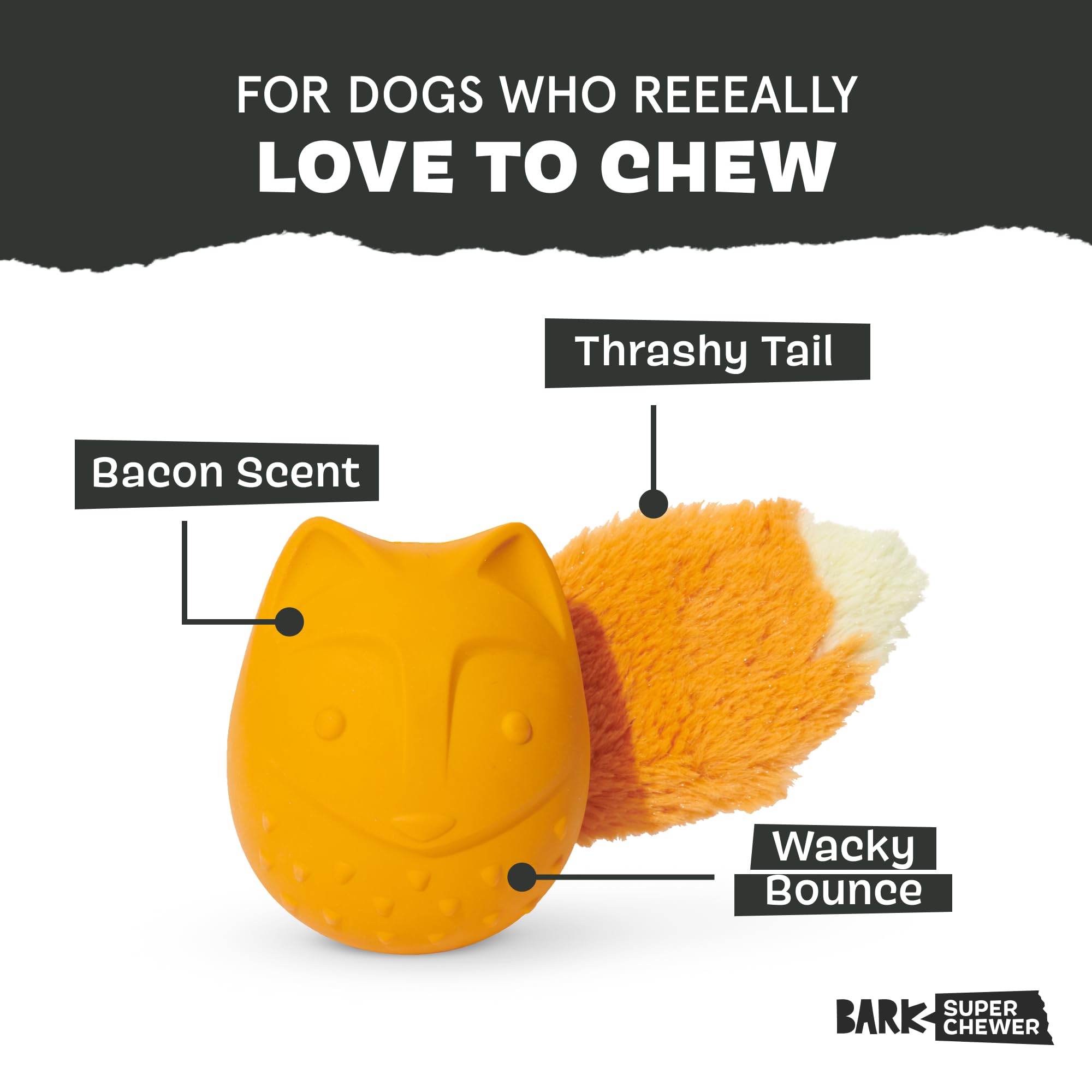 Barkbox Franz The Fox Dog Toy – Natural Rubber, Bacon Scented, for Aggressive Chewers (Small/Medium)