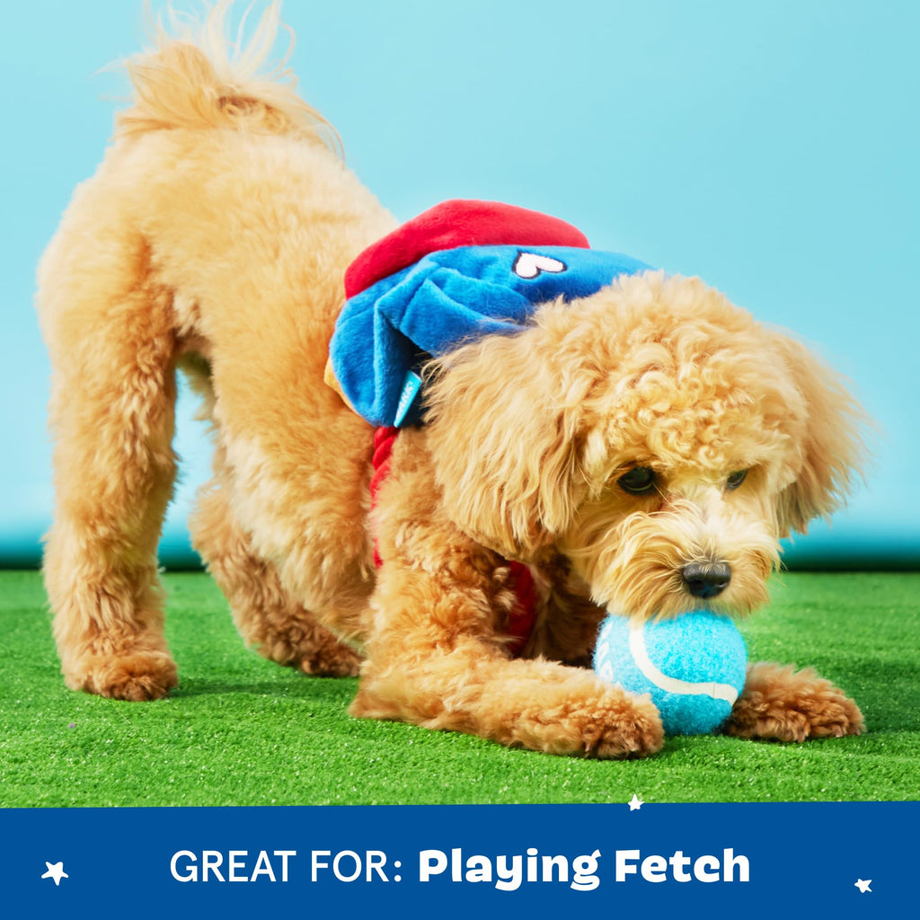 BarkBox Janspup Backpack Interactive Plush Dog Toy – Small, Squeaky, with Tennis Balls