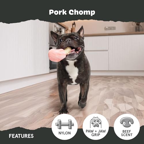 Barkbox Pork Chomp Dog Toy – Tough Nylon Chew Toy for Medium Dogs, Bacon-Scented & Dishwasher Safe