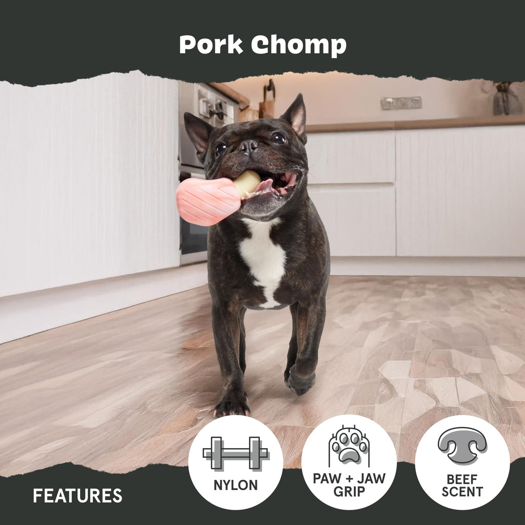 Barkbox Pork Chomp Dog Toy – Tough Nylon Chew Toy for Medium Dogs, Bacon-Scented & Dishwasher Safe