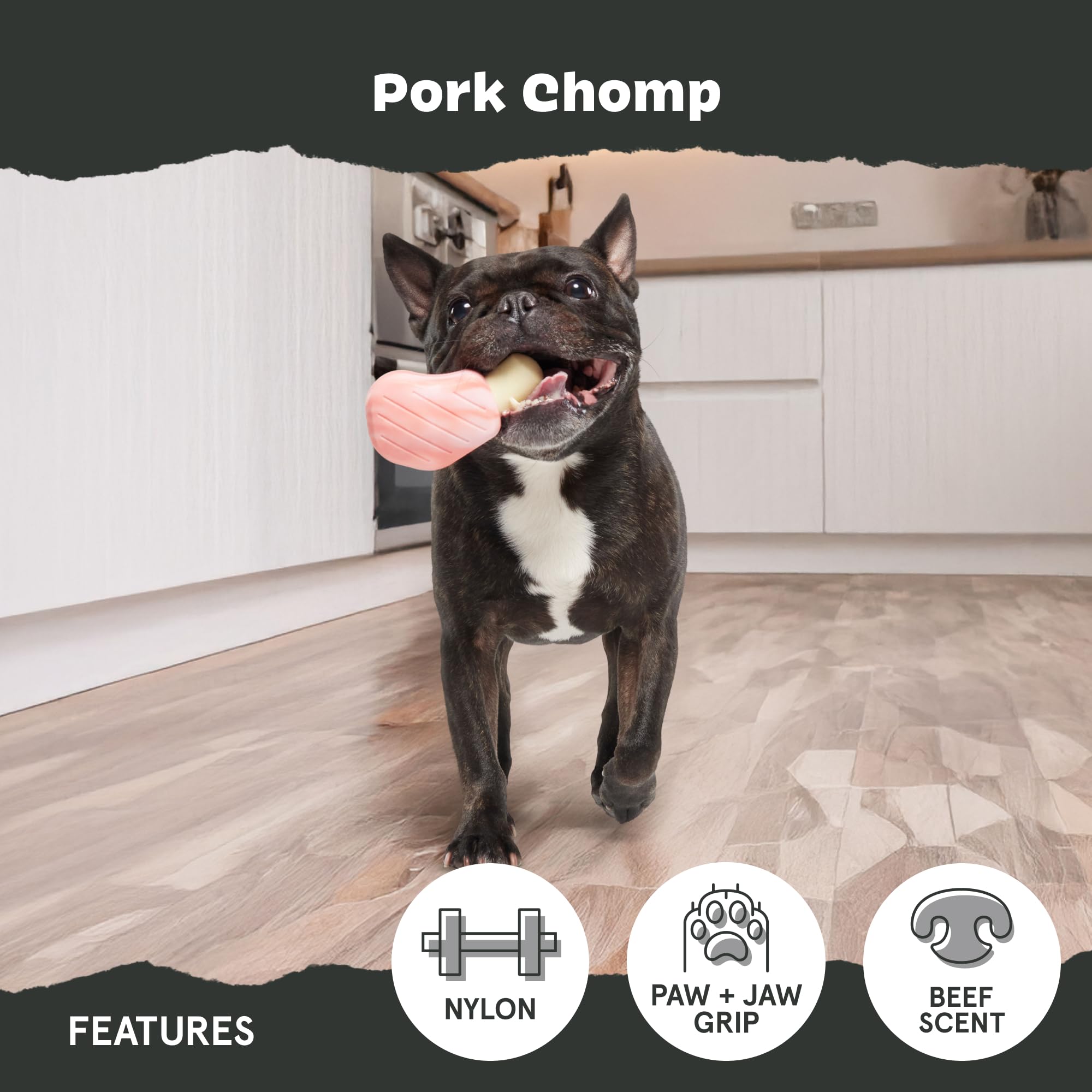 Barkbox Pork Chomp Dog Toy – Tough Nylon Chew Toy for Medium Dogs, Bacon-Scented & Dishwasher Safe