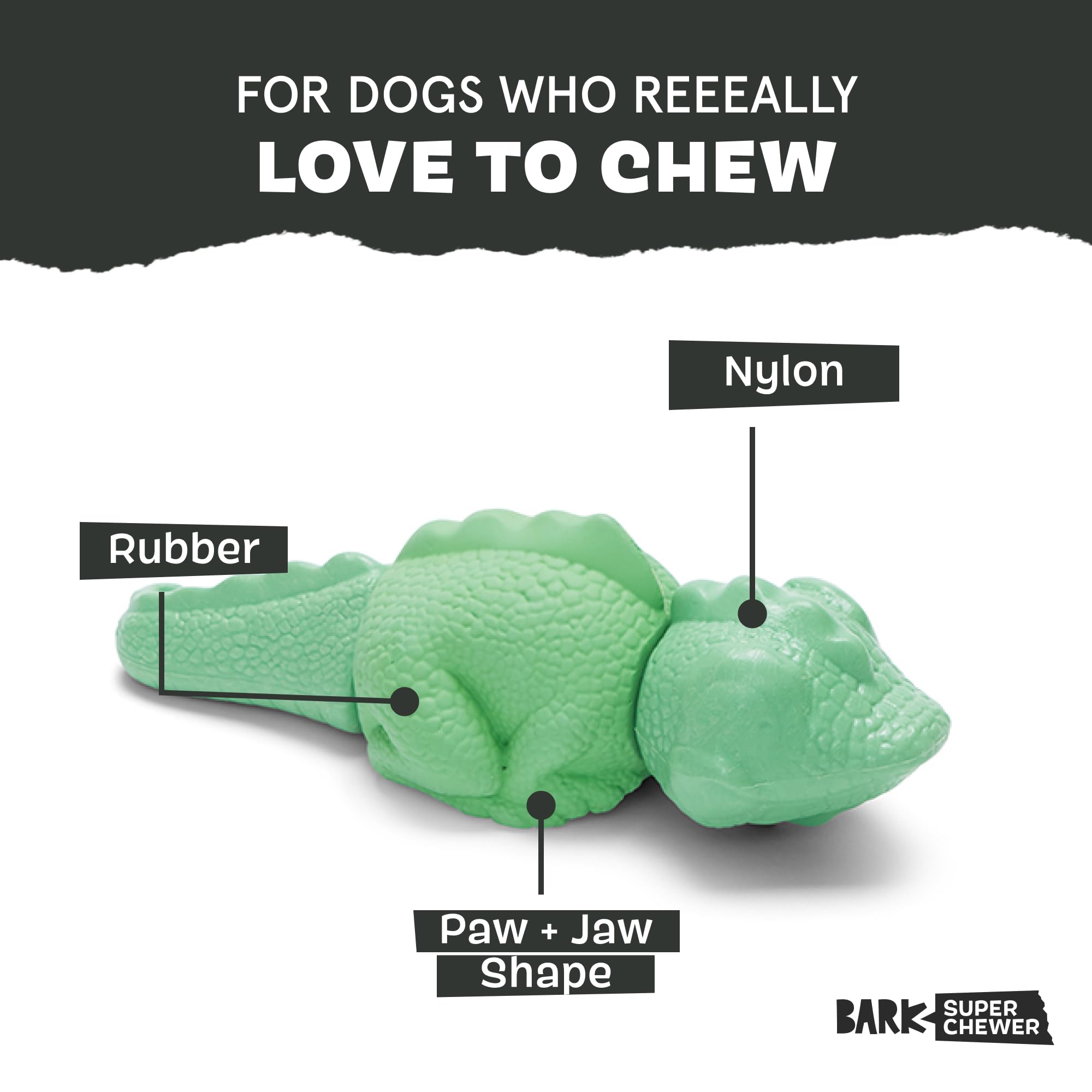 BARKBOX Super Chewer Iguana Toy for Large Aggressive Chewers – Rubber & Nylon Dental Chew