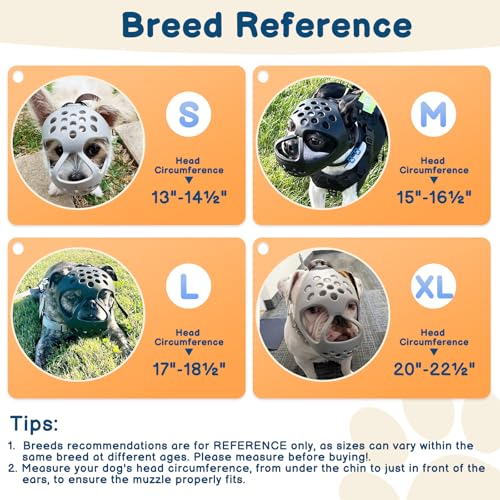 BARKLESS Dog Muzzle for Short Snout, Soft Silicone Muzzle for French Bulldogs Boston Terriers Flat-Faced Breeds, Size S (13-14.5 inches), Grey