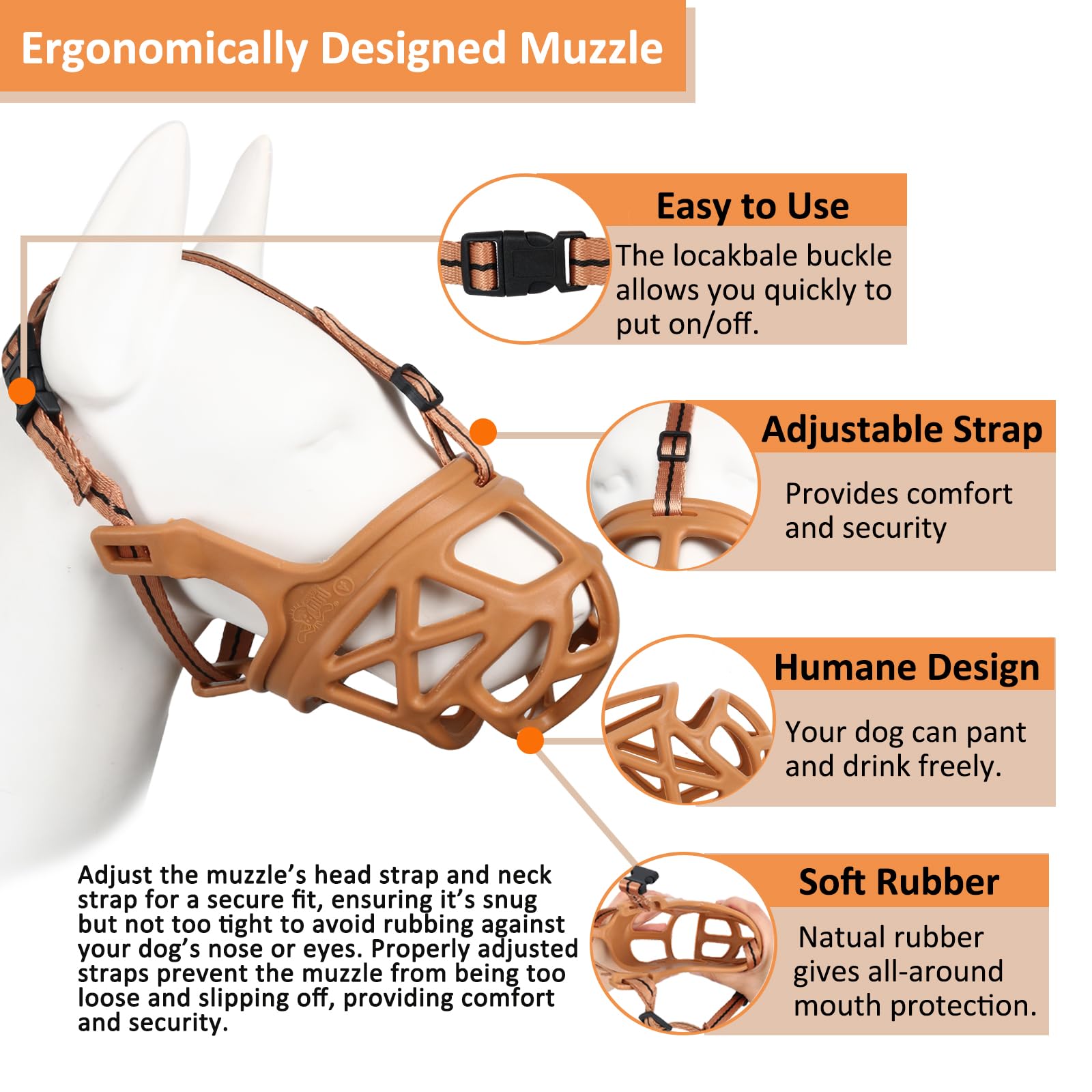 BARKLESS Dog Muzzle XS Brown - Basket Muzzle for Small Breeds, Anti-Biting and Chewing