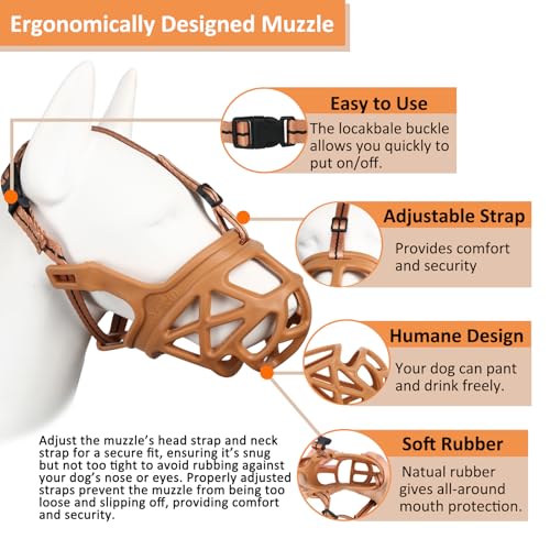 BARKLESS Dog Muzzle XS Brown - Basket Muzzle for Small Breeds, Anti-Biting and Chewing