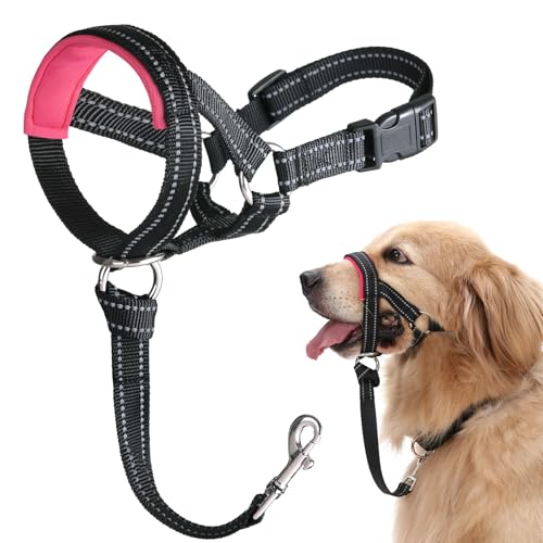 BARKLESS No-Pull Dog Head Halter - Soft Neoprene Padding, Reflective, Size L for Large Dogs (Pink)