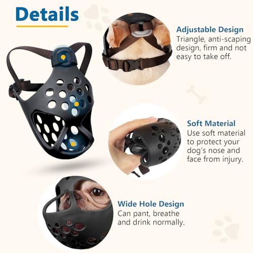 BARKLESS Short Snout Dog Muzzle Size S – Silicone Flat Faced Muzzle for French Bulldog, Pug, Shih Tzu, Allows Panting and Drinking