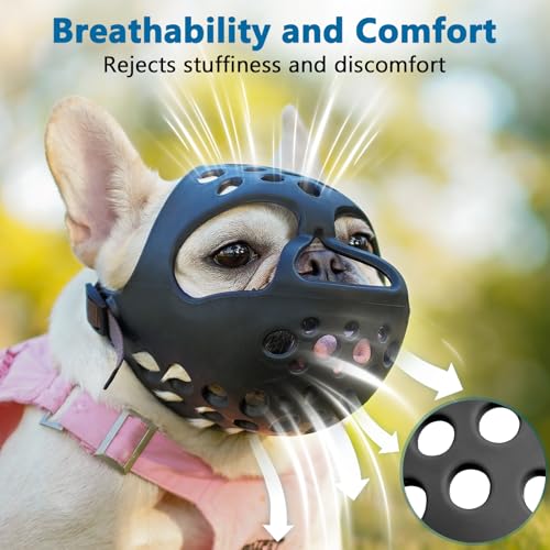 BARKLESS Short Snout Dog Muzzle Size S – Silicone Flat Faced Muzzle for French Bulldog, Pug, Shih Tzu, Allows Panting and Drinking