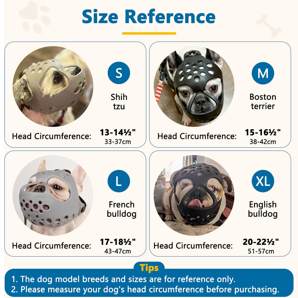 BARKLESS Short Snout Dog Muzzle Size S – Silicone Flat Faced Muzzle for French Bulldog, Pug, Shih Tzu, Allows Panting and Drinking
