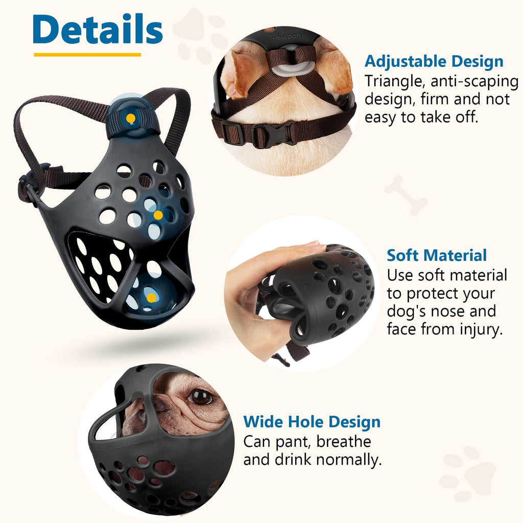 BARKLESS Short Snout Dog Muzzle Size S – Silicone Flat Faced Muzzle for French Bulldog, Pug, Shih Tzu, Allows Panting and Drinking