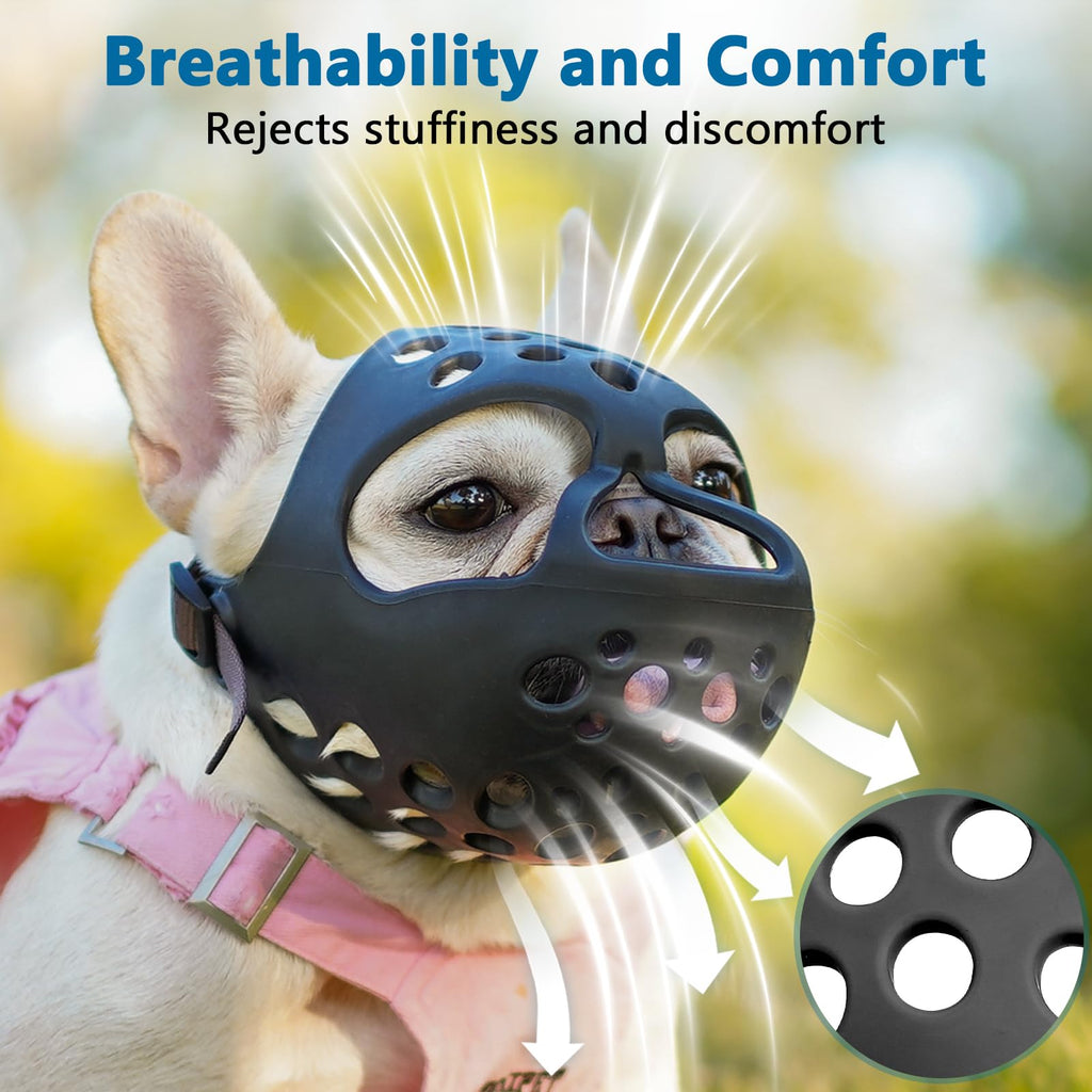 BARKLESS Short Snout Dog Muzzle Size S – Silicone Flat Faced Muzzle for French Bulldog, Pug, Shih Tzu, Allows Panting and Drinking