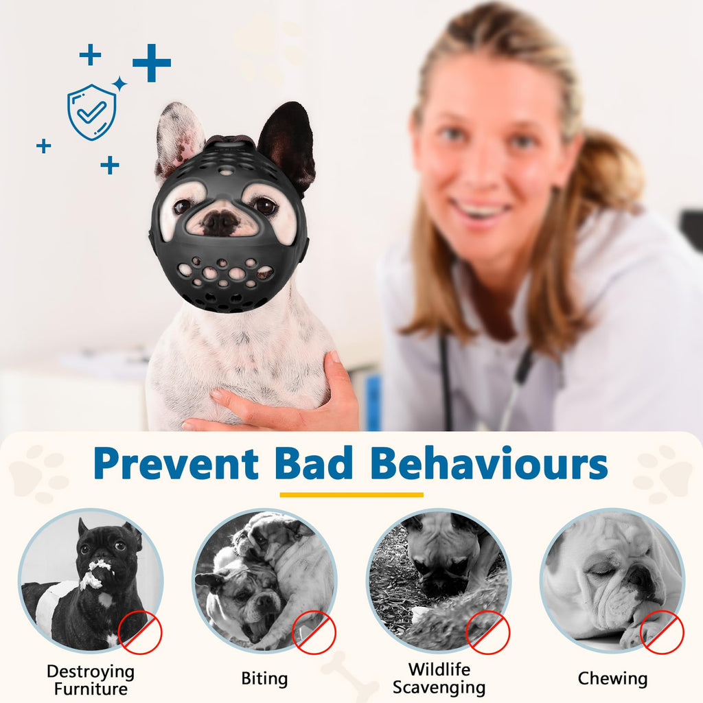 BARKLESS Short Snout Dog Muzzle Size S – Silicone Flat Faced Muzzle for French Bulldog, Pug, Shih Tzu, Allows Panting and Drinking