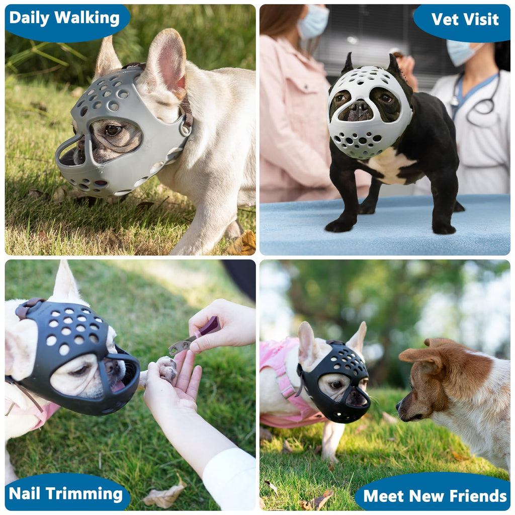 BARKLESS Short Snout Dog Muzzle Size S – Silicone Flat Faced Muzzle for French Bulldog, Pug, Shih Tzu, Allows Panting and Drinking