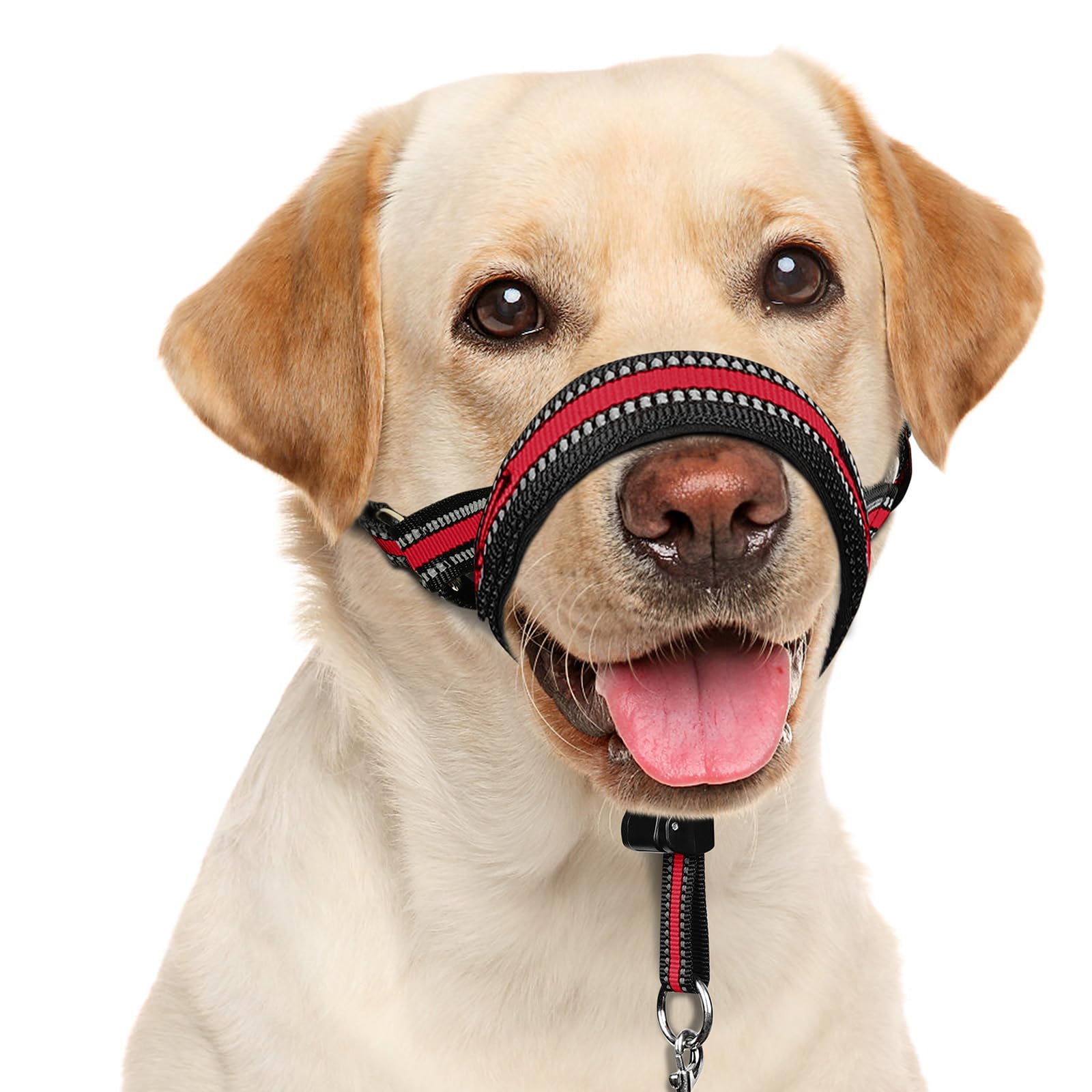 BARKLESS Soft Dog Head Collar - Padded No Pull Head Halter, Red, Size L for Medium Large Dogs