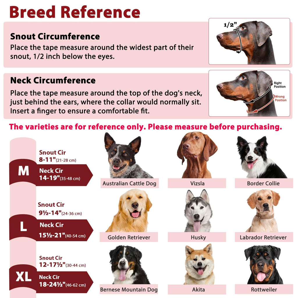 BARKLESS Soft Dog Head Collar - Padded No Pull Head Halter, Red, Size L for Medium Large Dogs