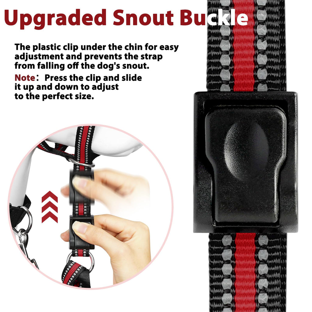 BARKLESS Soft Dog Head Collar - Padded No Pull Head Halter, Red, Size L for Medium Large Dogs