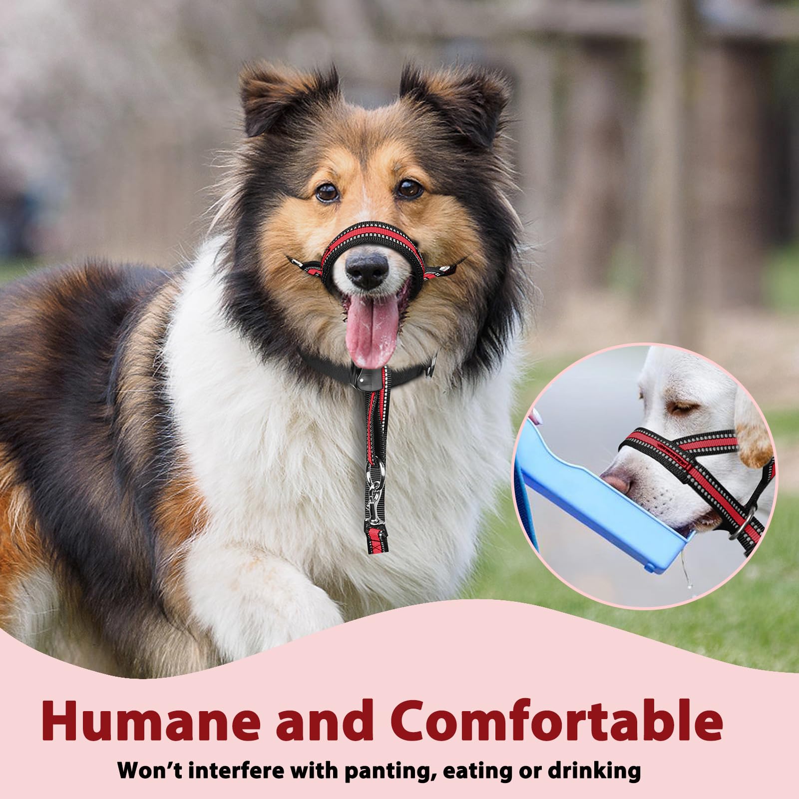 BARKLESS Soft Dog Head Collar - Padded No Pull Head Halter, Red, Size L for Medium Large Dogs