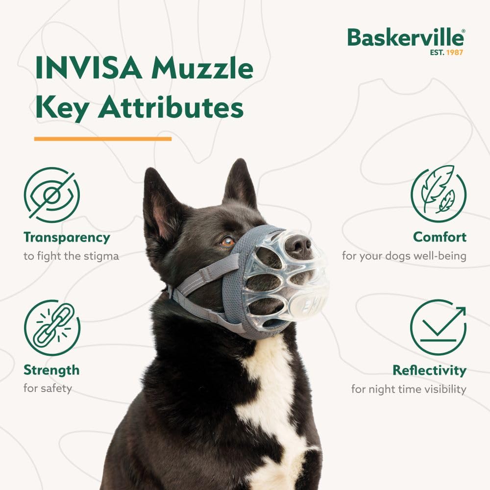 Baskerville INVISA Basket Dog Muzzle Size 4 - Transparent, Heat-Moldable, Anti-Scavenging for Medium Dogs