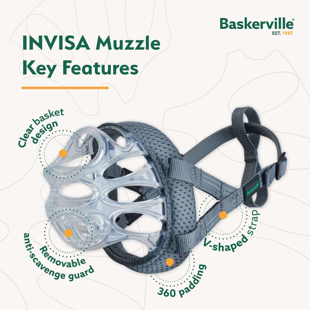 Baskerville INVISA Basket Dog Muzzle Size 4 - Transparent, Heat-Moldable, Anti-Scavenging for Medium Dogs