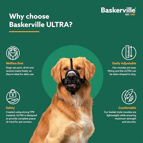 Baskerville Ultra Muzzle Size 4 Black - Humane, Breathable, Heat-Shapable for Medium Dogs