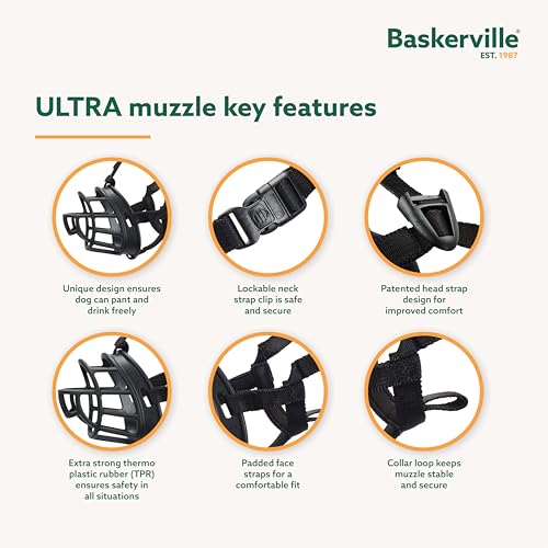 Baskerville Ultra Muzzle Size 4 Black - Humane, Breathable, Heat-Shapable for Medium Dogs