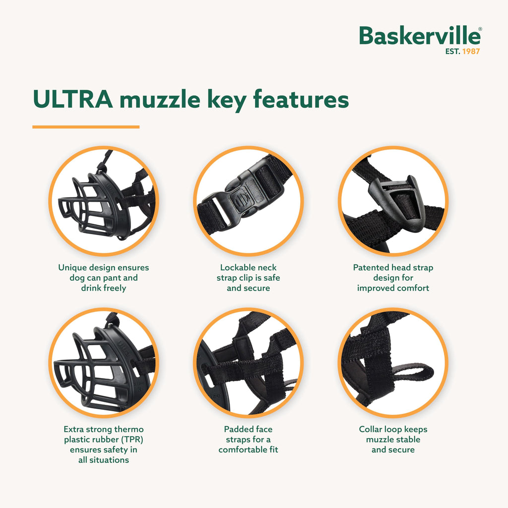 Baskerville Ultra Muzzle Size 4 Black - Humane, Breathable, Heat-Shapable for Medium Dogs