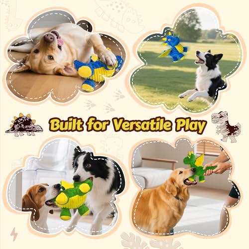 BBeary 2-Pack Dragon Dog Toys: Soft Plush with 5 Squeakers & Crinkle Wings (Green & Blue, 10-Inch)