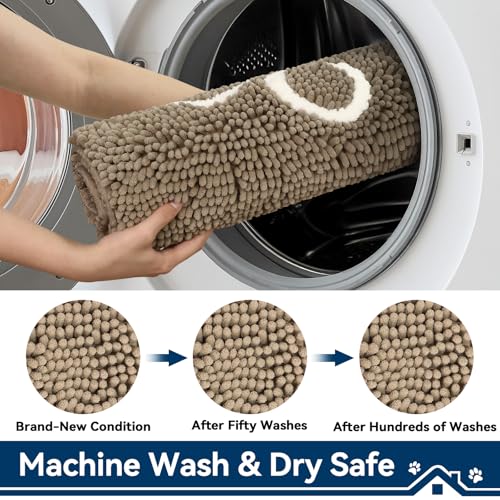 Bcoimo Super Absorbent Chenille Dog Mat – 30x20 inch Non-Slip Washable Pet Rug for Muddy Paws