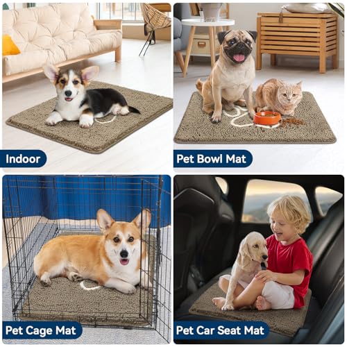 Bcoimo Super Absorbent Chenille Dog Mat – 30x20 inch Non-Slip Washable Pet Rug for Muddy Paws