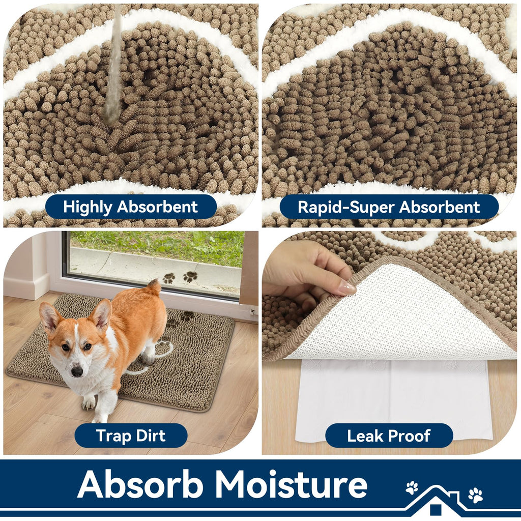 Bcoimo Super Absorbent Chenille Dog Mat – 30x20 inch Non-Slip Washable Pet Rug for Muddy Paws