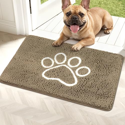Bcoimo Super Absorbent Chenille Dog Mat – 30x20 inch Non-Slip Washable Pet Rug for Muddy Paws