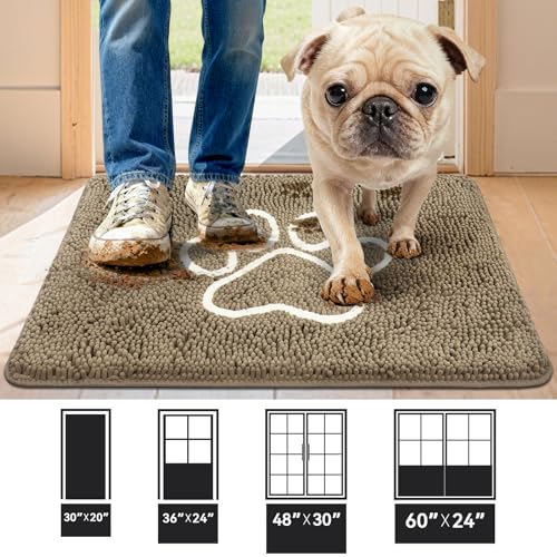 Bcoimo Super Absorbent Chenille Dog Mat – 30x20 inch Non-Slip Washable Pet Rug for Muddy Paws