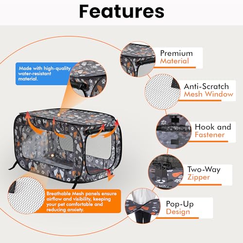 Beatrice Home Fashions Pop Up Dog Crate - Collapsible Travel Kennel for Small to Medium Dogs, 32.5 x 19.5 x 19.5 Inches, Face of Love Pattern