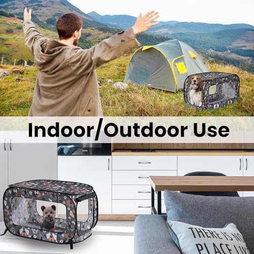 Beatrice Home Fashions Pop Up Dog Crate - Collapsible Travel Kennel for Small to Medium Dogs, 32.5 x 19.5 x 19.5 Inches, Face of Love Pattern