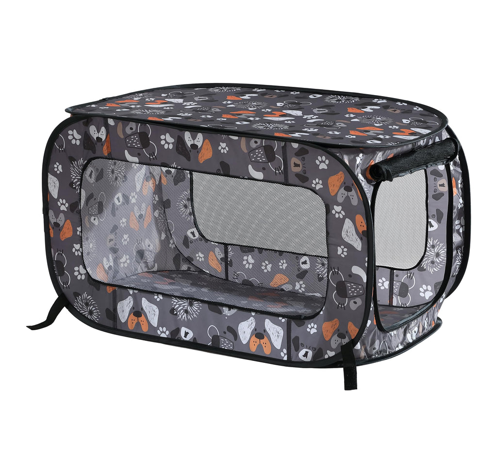 Beatrice Home Fashions Pop Up Dog Crate - Collapsible Travel Kennel for Small to Medium Dogs, 32.5 x 19.5 x 19.5 Inches, Face of Love Pattern