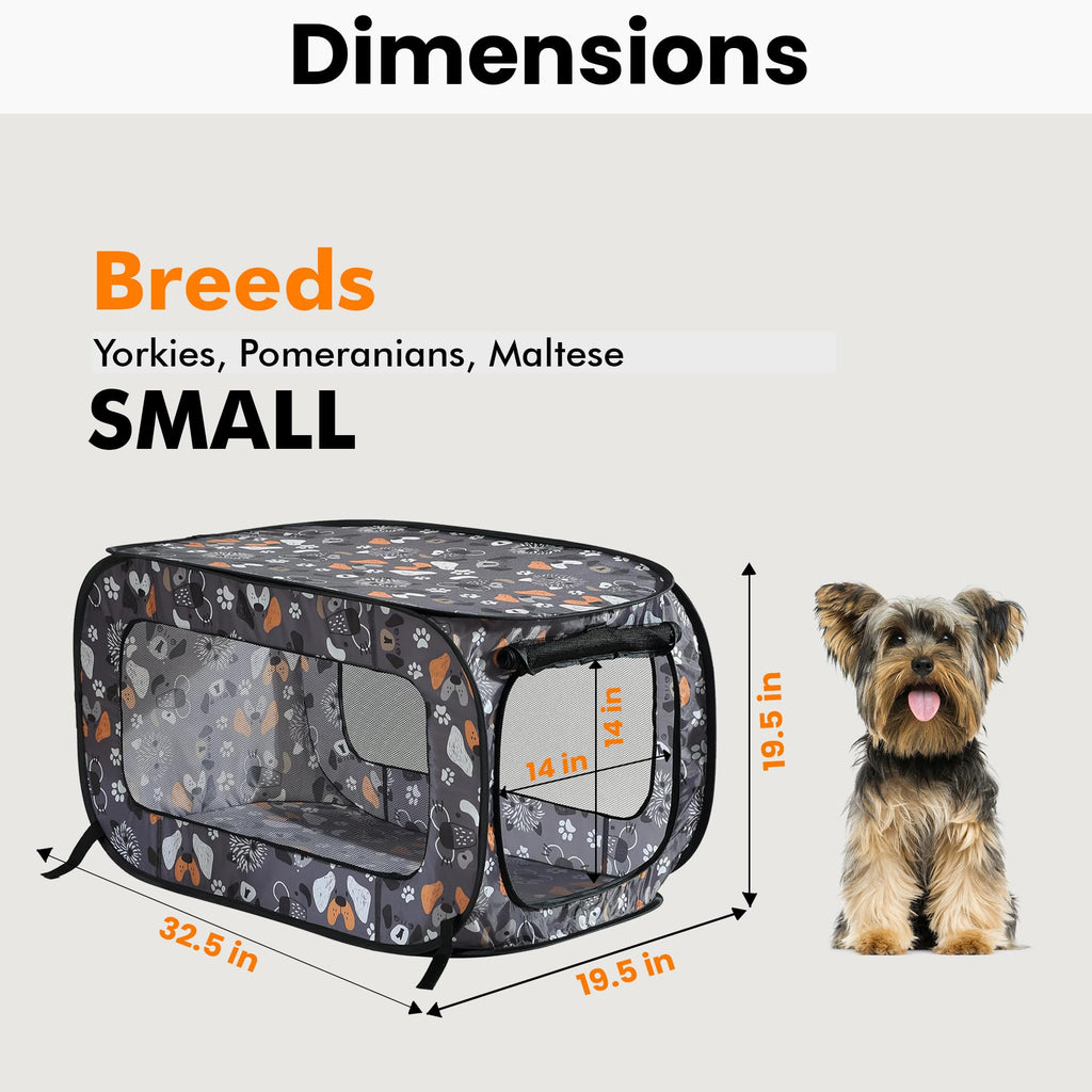 Beatrice Home Fashions Pop Up Dog Crate - Collapsible Travel Kennel for Small to Medium Dogs, 32.5 x 19.5 x 19.5 Inches, Face of Love Pattern