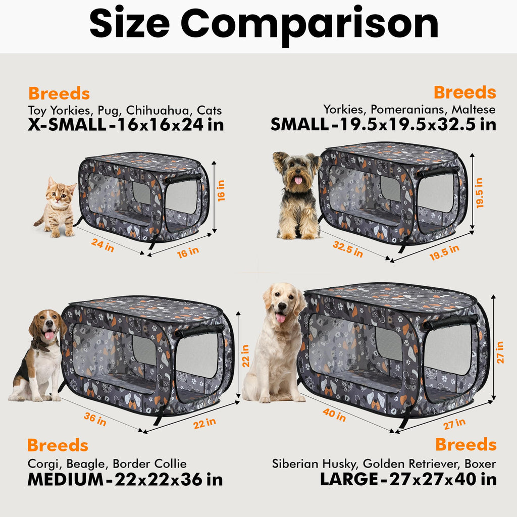 Beatrice Home Fashions Pop Up Dog Crate - Collapsible Travel Kennel for Small to Medium Dogs, 32.5 x 19.5 x 19.5 Inches, Face of Love Pattern