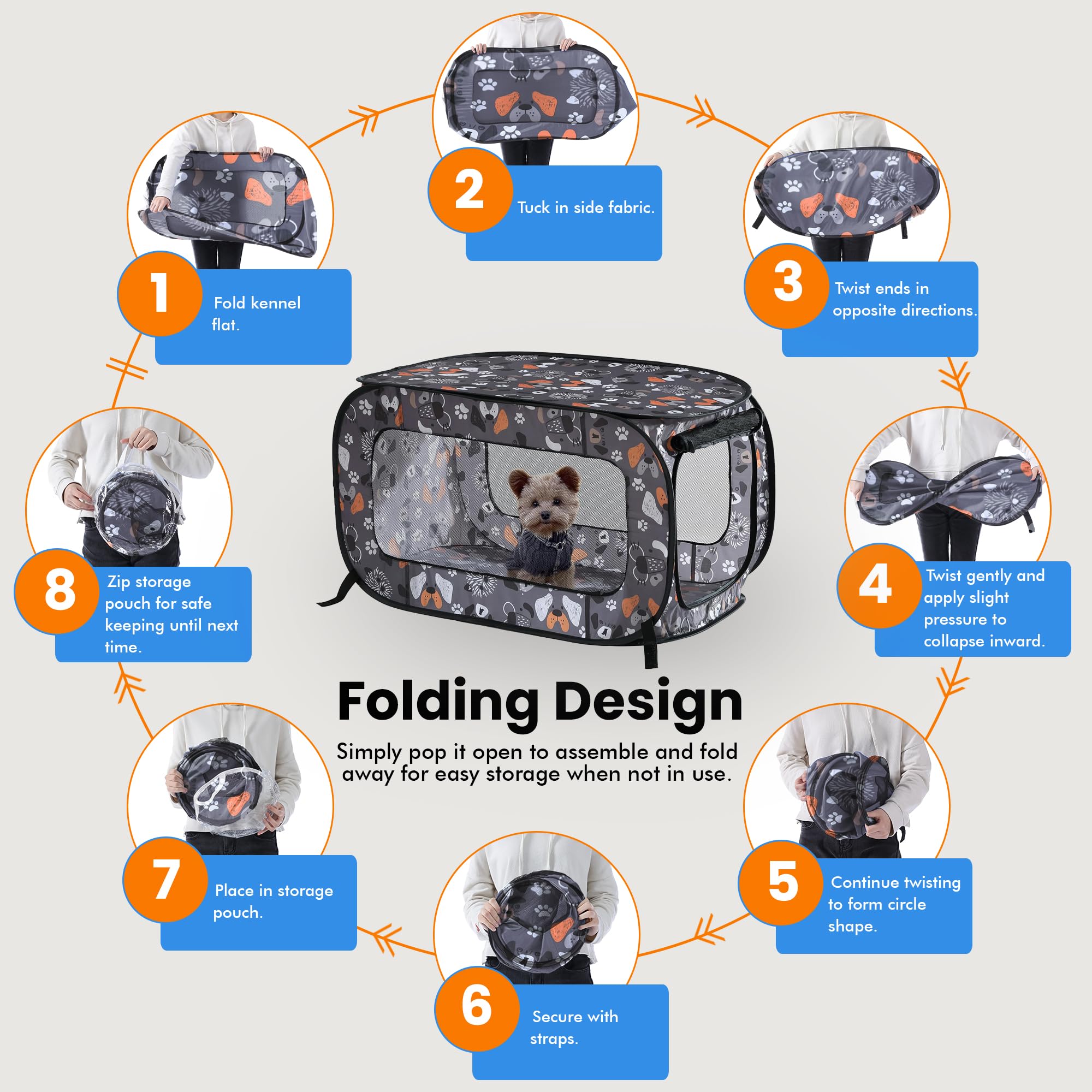 Beatrice Home Fashions Pop Up Dog Crate - Collapsible Travel Kennel for Small to Medium Dogs, 32.5 x 19.5 x 19.5 Inches, Face of Love Pattern
